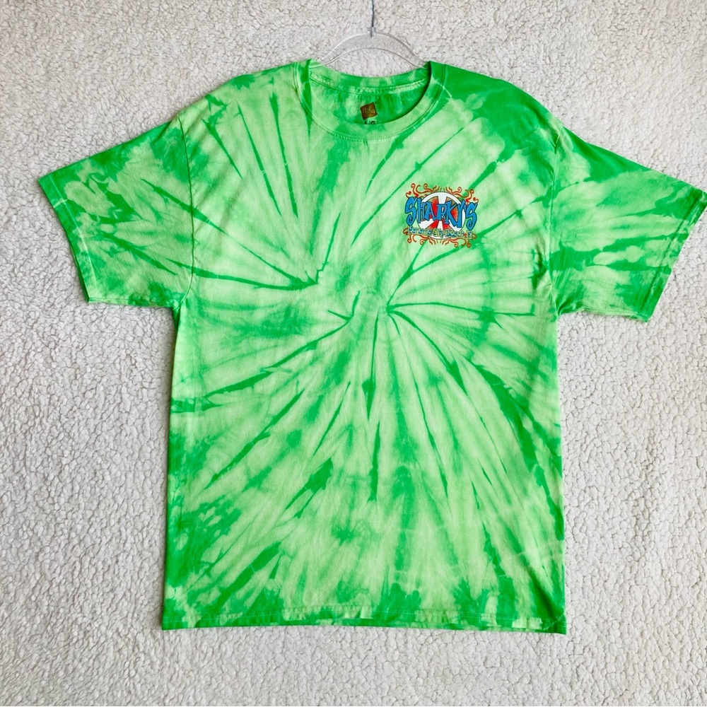 Hanes Sharky's Panama City green tie dye graphic short sleeve tee, Sz L - Picture 5 of 15